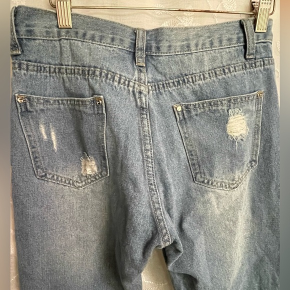 Upcycled Denim Jeans Boho Fabric Fringe Embellishments Distressed Sz M EUC - Picture 6 of 9